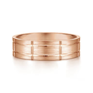 Henry - 14K Rose Gold 6mm - Checkerboard Pattern Men's Wedding Band in Satin Finish