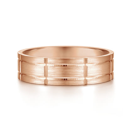 Henry - 14K Rose Gold 6mm - Checkerboard Pattern Men's Wedding Band in Satin Finish