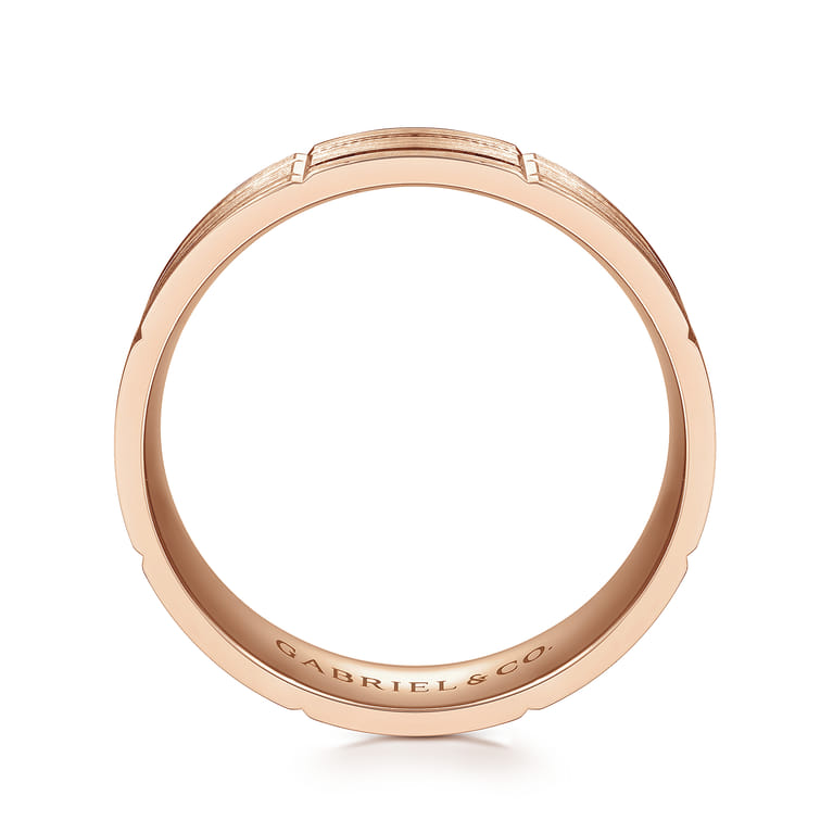 Henry - 14K Rose Gold 6mm - Checkerboard Pattern Men's Wedding Band in Satin Finish - Shot 2