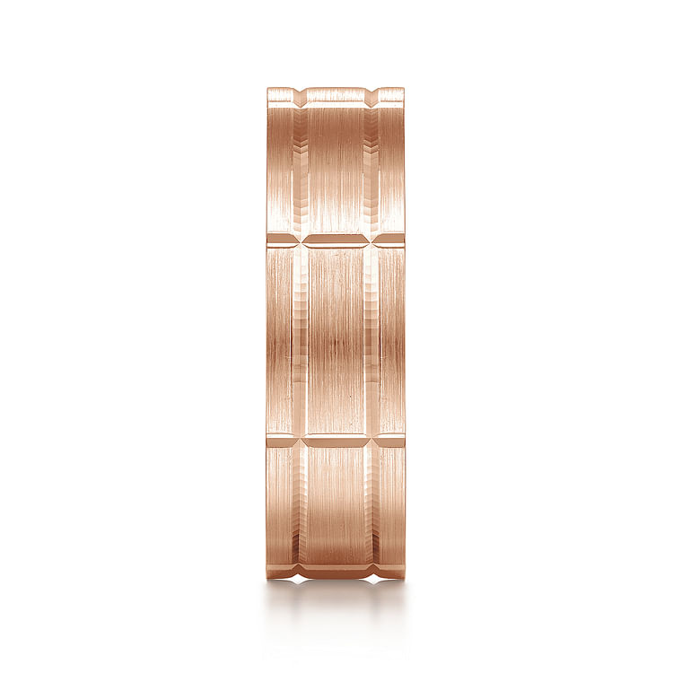 Henry - 14K Rose Gold 6mm - Checkerboard Pattern Men's Wedding Band in Satin Finish
