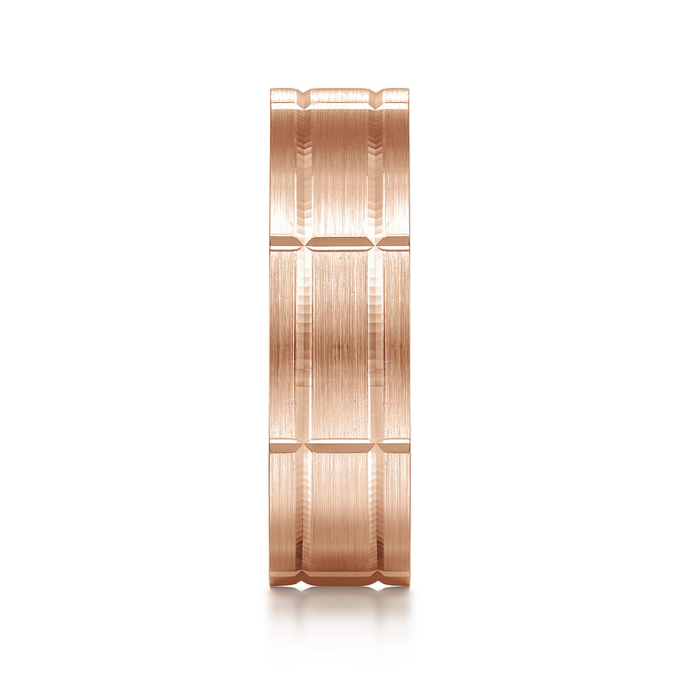Henry - 14K Rose Gold 6mm - Checkerboard Pattern Men's Wedding Band in Satin Finish - Shot 4