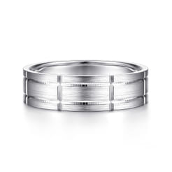 Henry - 14K White Gold 6mm - Checkerboard Pattern Men's Wedding Band in Satin Finish