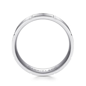 Henry - 14K White Gold 6mm - Checkerboard Pattern Men's Wedding Band in Satin Finish