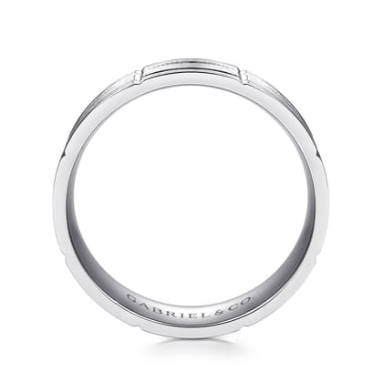 Henry - 14K White Gold 6mm - Checkerboard Pattern Men's Wedding Band in Satin Finish