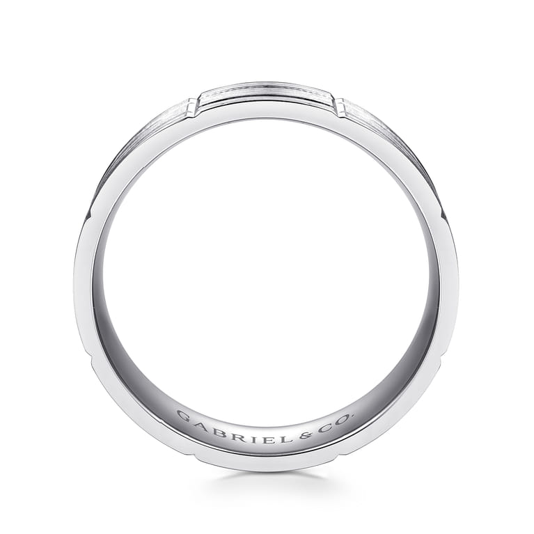 Henry - 14K White Gold 6mm - Checkerboard Pattern Men's Wedding Band in Satin Finish - Shot 2
