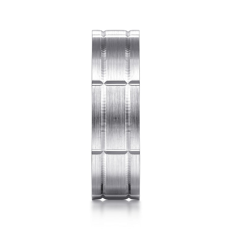Henry - 14K White Gold 6mm - Checkerboard Pattern Men's Wedding Band in Satin Finish - Shot 4
