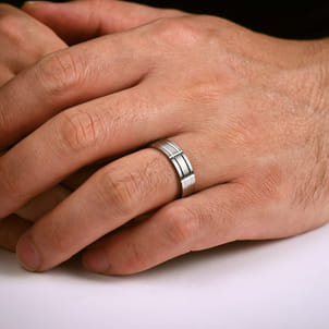 Henry - 14K White Gold 6mm - Checkerboard Pattern Men's Wedding Band in Satin Finish