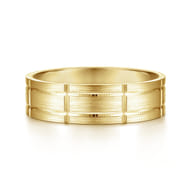 Henry - 14K Yellow Gold 6mm - Checkerboard Pattern Men's Wedding Band in Satin Finish