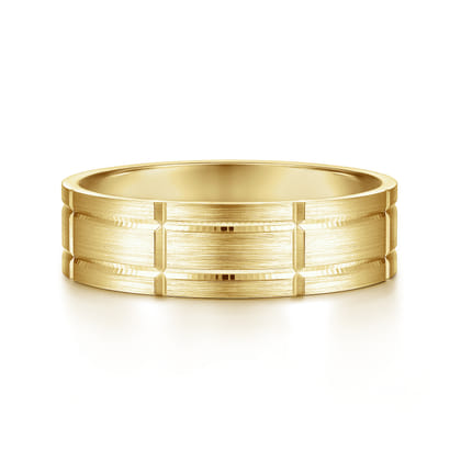 Henry - 14K Yellow Gold 6mm - Checkerboard Pattern Men's Wedding Band in Satin Finish