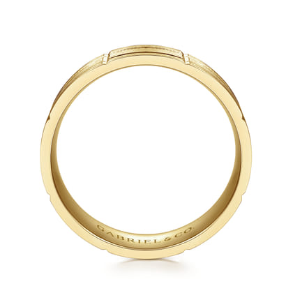 Henry - 14K Yellow Gold 6mm - Checkerboard Pattern Men's Wedding Band in Satin Finish