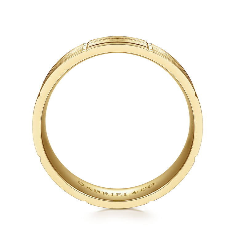 Henry - 14K Yellow Gold 6mm - Checkerboard Pattern Men's Wedding Band in Satin Finish - Shot 2