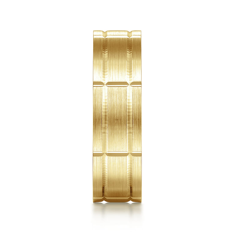 Henry - 14K Yellow Gold 6mm - Checkerboard Pattern Men's Wedding Band in Satin Finish - Shot 4