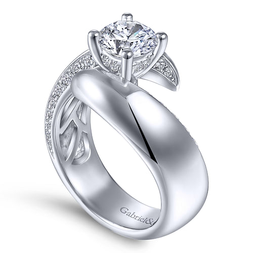 Hepburn - 14K White Gold Round Bypass Diamond Engagement Ring - 0.44 ct - Shot 3