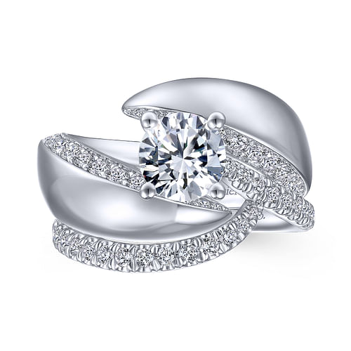 Hepburn - 14K White Gold Round Bypass Diamond Engagement Ring - 0.44 ct - Shot 4