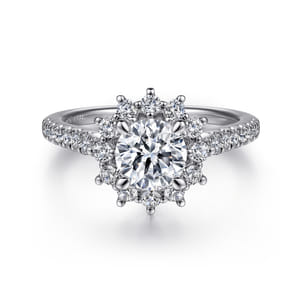 Hibiscus - 14K White Gold Fancy Halo Round Diamond Engagement Ring