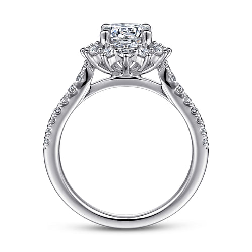 Hibiscus - 14K White Gold Fancy Halo Round Diamond Engagement Ring - 0.57 ct - Shot 2