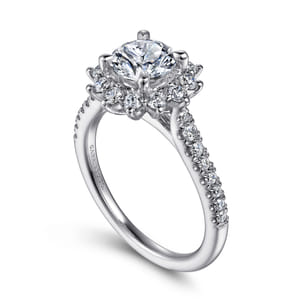 Hibiscus - 14K White Gold Fancy Halo Round Diamond Engagement Ring