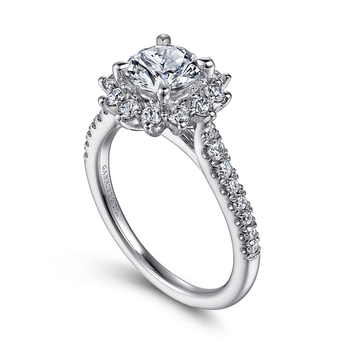 Hibiscus - 14K White Gold Fancy Halo Round Diamond Engagement Ring - 0.57 ct - Shot 3