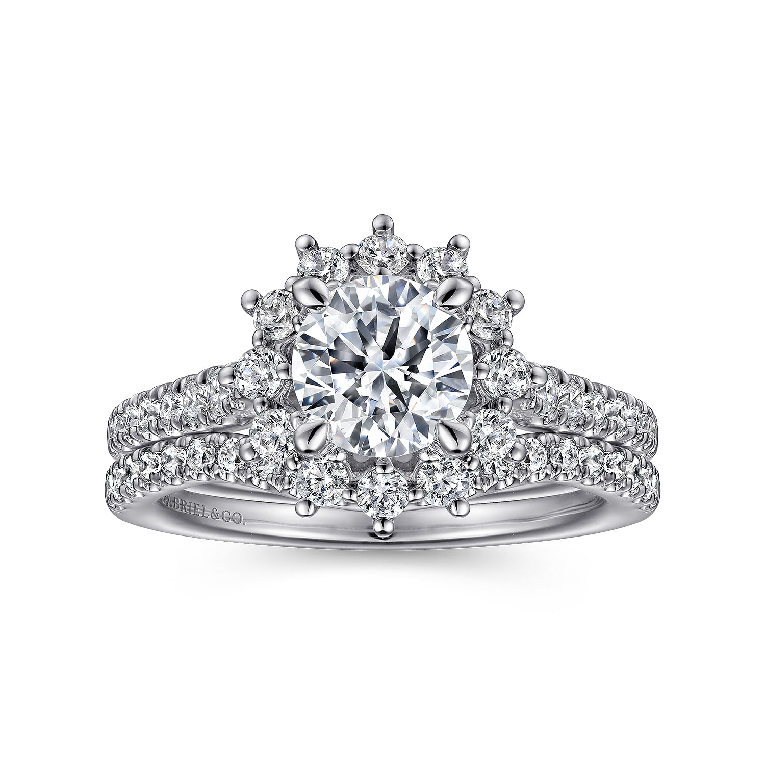 Hibiscus - 14K White Gold Fancy Halo Round Diamond Engagement Ring