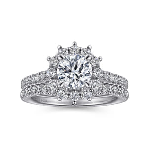 Hibiscus - 14K White Gold Fancy Halo Round Diamond Engagement Ring