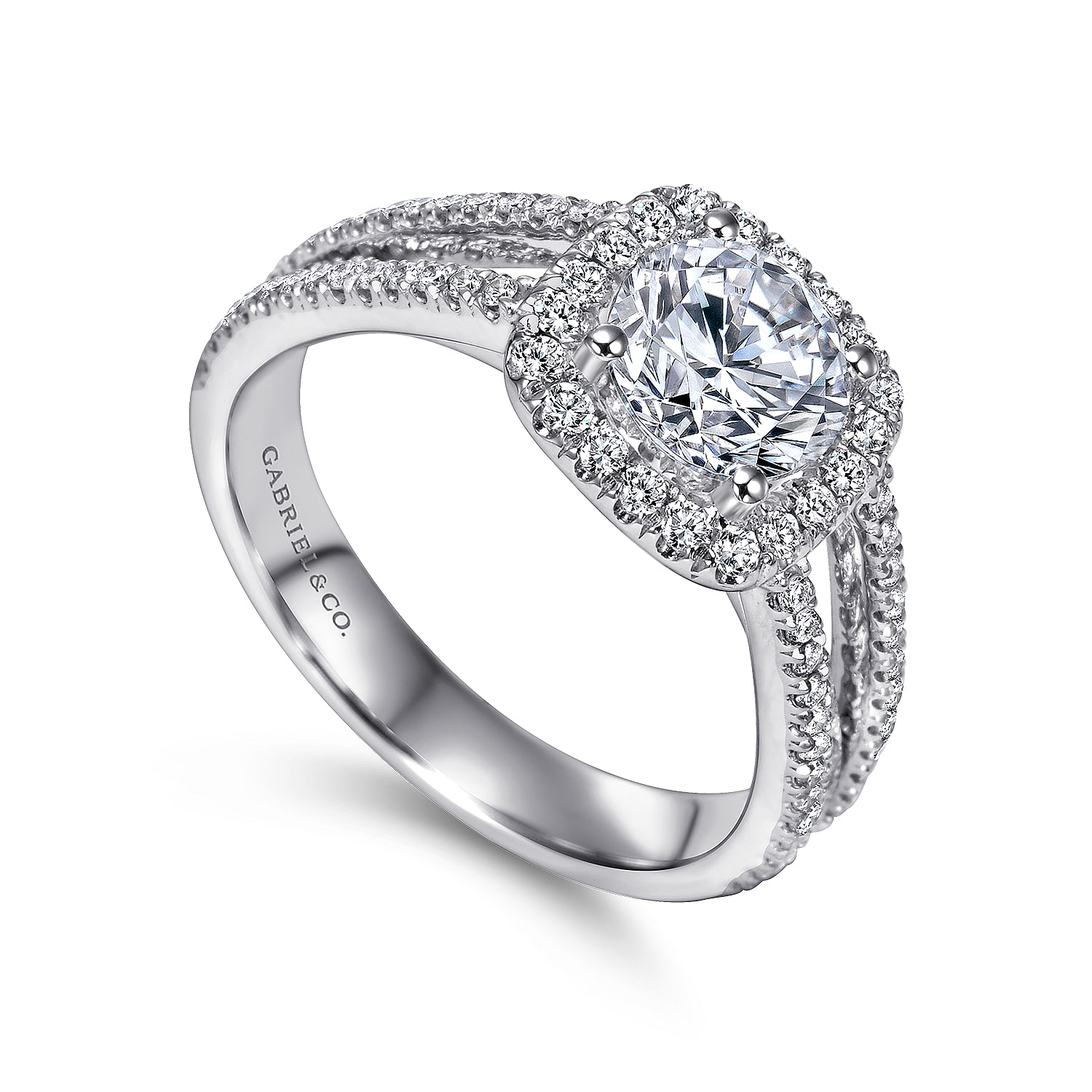 Hillary - 14K White Gold Round Halo Diamond Engagement Ring - 0.52 ct - Shot 3