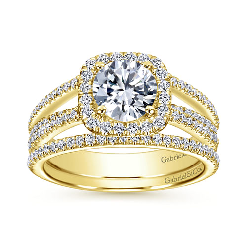 Hillary - 14K Yellow Gold Round Halo Diamond Engagement Ring - 0.52 ct - Shot 4