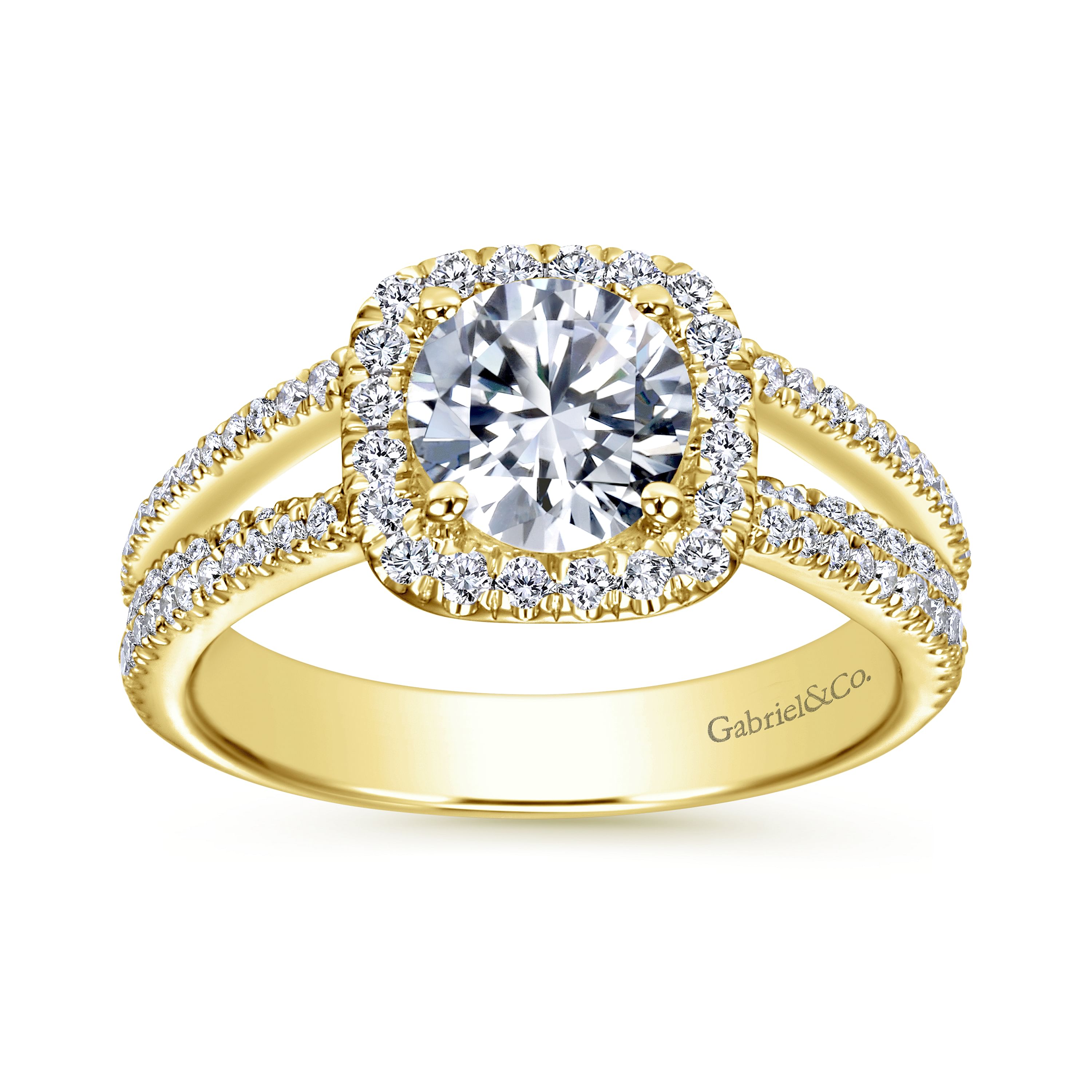 Hillary 14k Yellow Gold 1 Carat Round Halo Natural Diamond Engagement Ring 3400 Gabriel & Co.