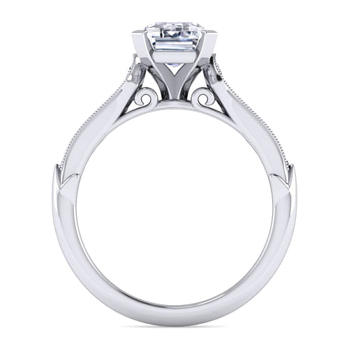 Hollis - 14K White Gold Emerald Cut Diamond Engagement Ring - 0.19 ct - Shot 2