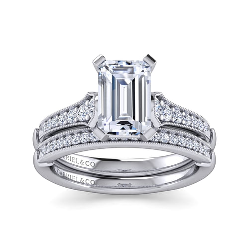 Hollis - 14K White Gold Emerald Cut Diamond Engagement Ring - 0.19 ct - Shot 4