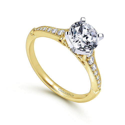 Hollis - 14K White-Yellow Gold Round Diamond Engagement Ring - 0.19 ct - Shot 3