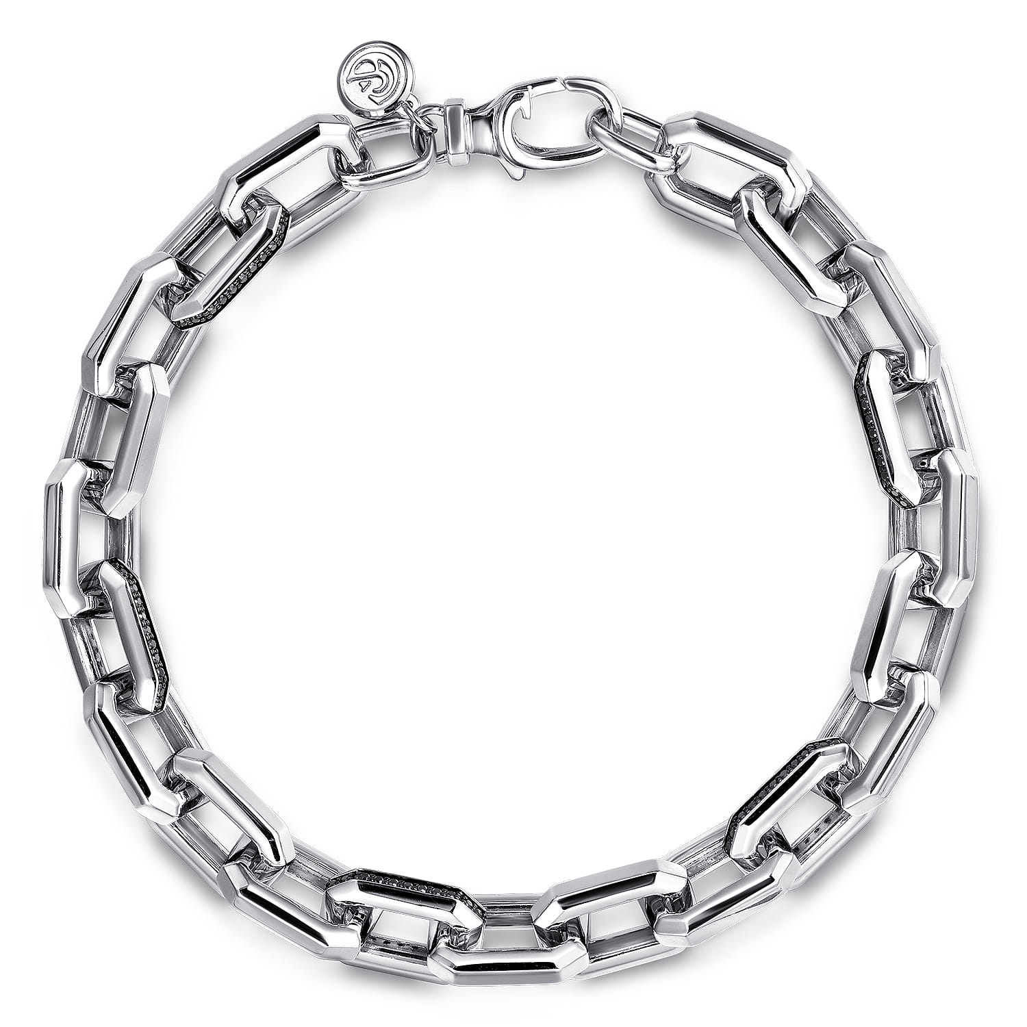 Hollow Faceted Chain Bracelet 925 Sterling Silver Black Spinel - Shot 1
