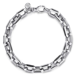 Hollow Faceted Chain Bracelet 925 Sterling Silver Black Spinel