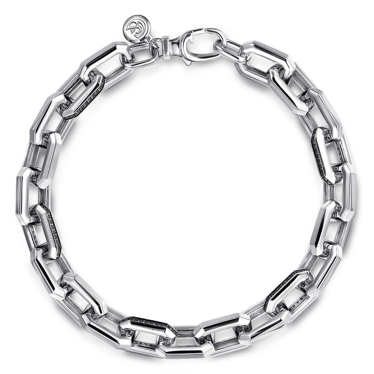 Hollow Faceted Chain Bracelet 925 Sterling Silver Black Spinel - Shot 1