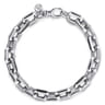 Hollow Faceted Chain Bracelet 925 Sterling Silver Black Spinel