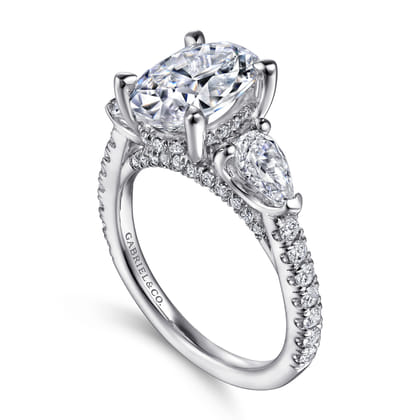 Holloway - 14K White Gold Oval 3 Stone Diamond Engagement Ring