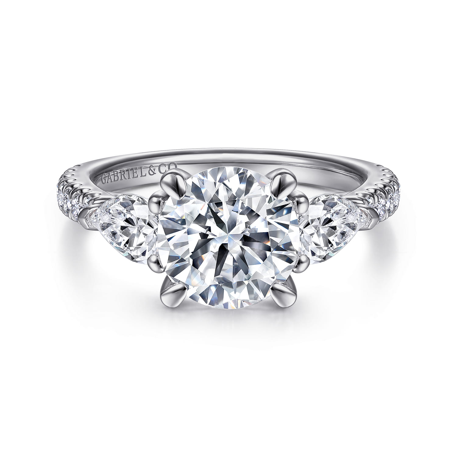 Holloway - 14K White Gold Round 3 Stone Diamond Engagement Ring