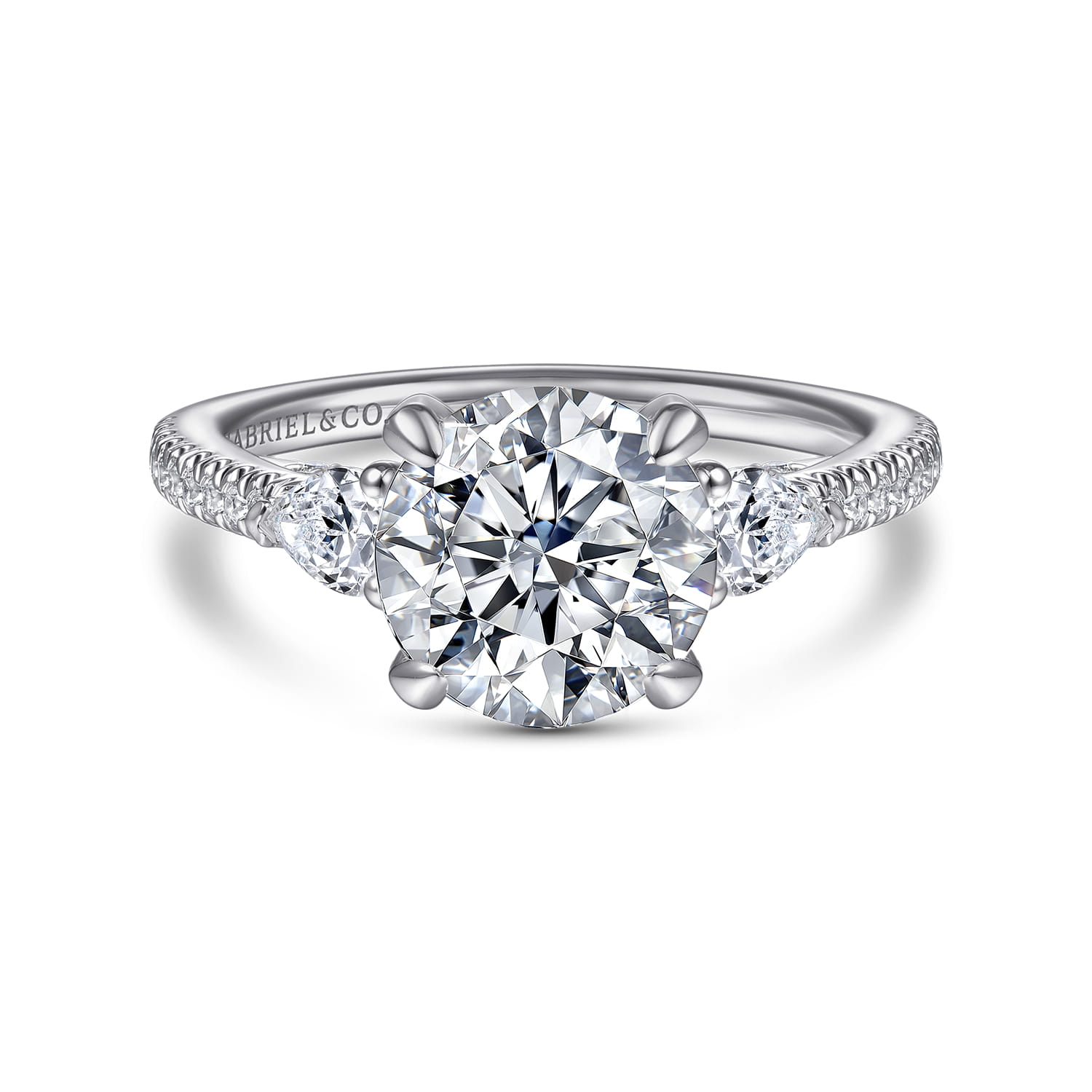 Holloway - 14K White Gold Round Three Stone Diamond Engagement Ring
