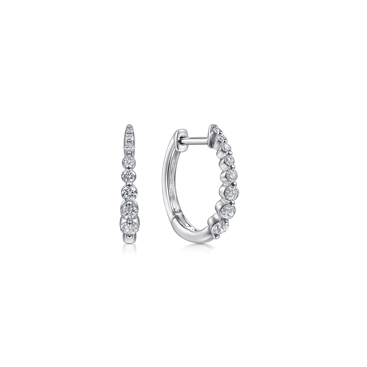 Huggie Earrings 14K White Gold Diamond 0.25ct 15mm - 0.25 ct - Shot 1