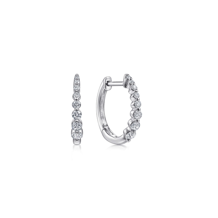 Huggie Earrings 14K White Gold Diamond 0.25ct 15mm - 0.25 ct - Shot 1