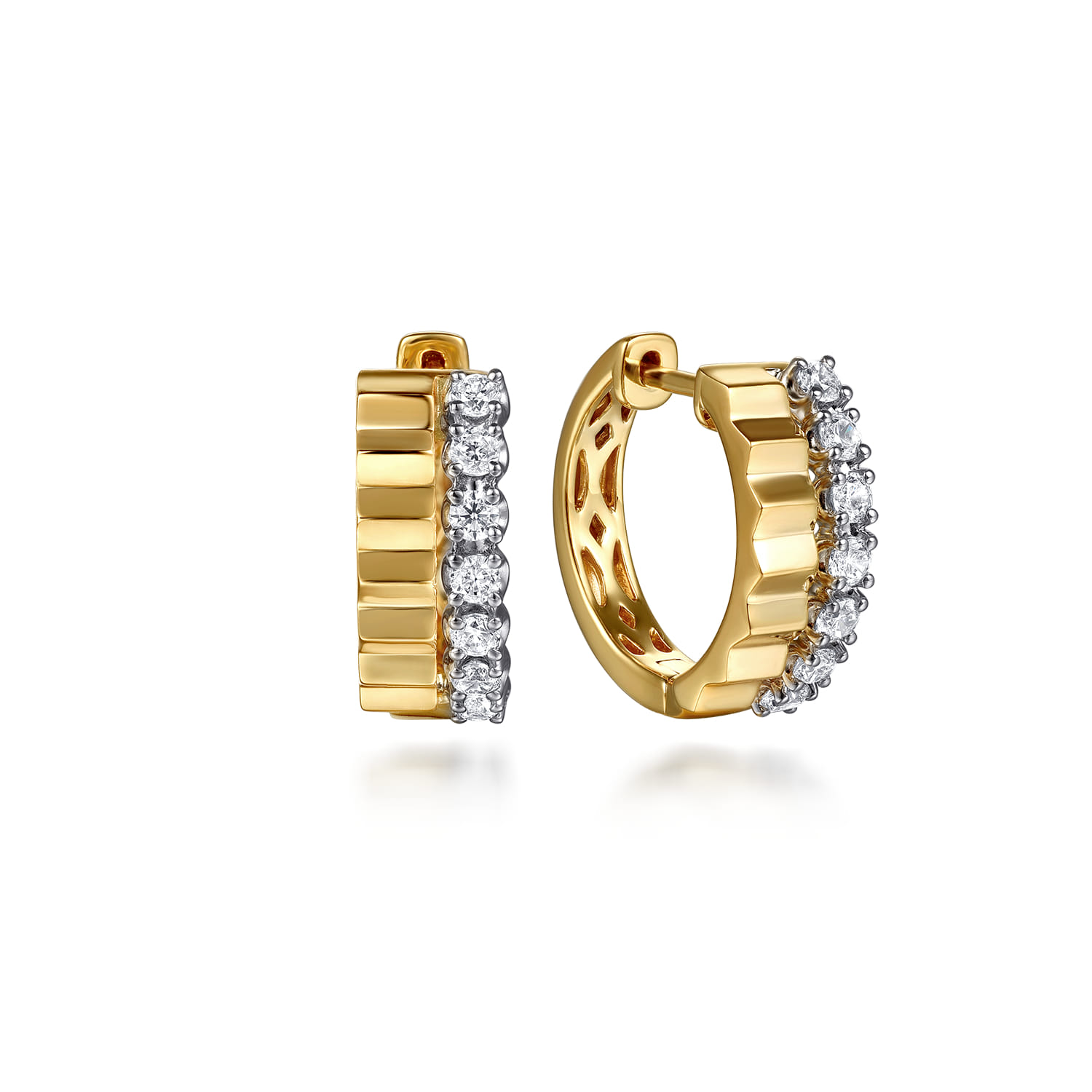 Huggie Earrings 14K White and Yellow Gold Diamond 0.35ct - 0.35 ct - Shot 1