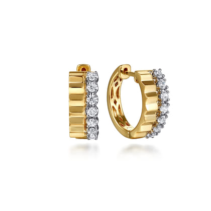 Huggie Earrings 14K White and Yellow Gold Diamond 0.35ct