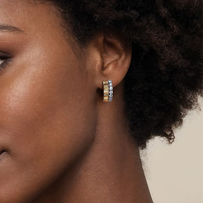 Huggie Earrings 14K White and Yellow Gold Diamond 0.35ct