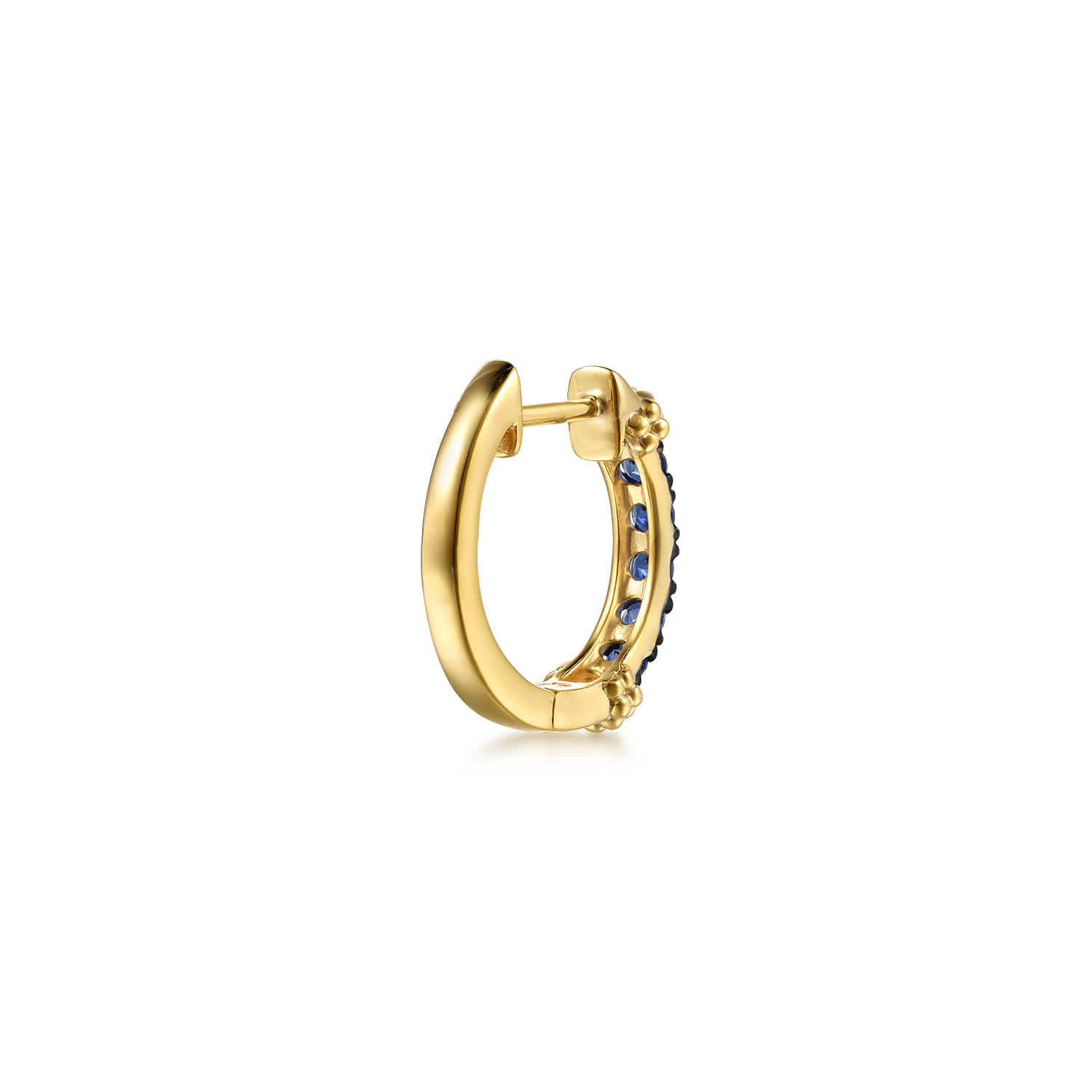 Huggie Earrings 14K Yellow Gold Blue Sapphire 15mm Bujukan - Shot 2