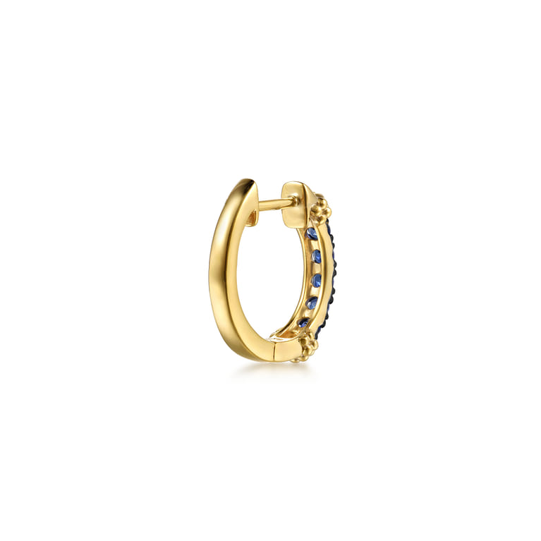 Huggie Earrings 14K Yellow Gold Blue Sapphire 15mm Bujukan - Shot 2