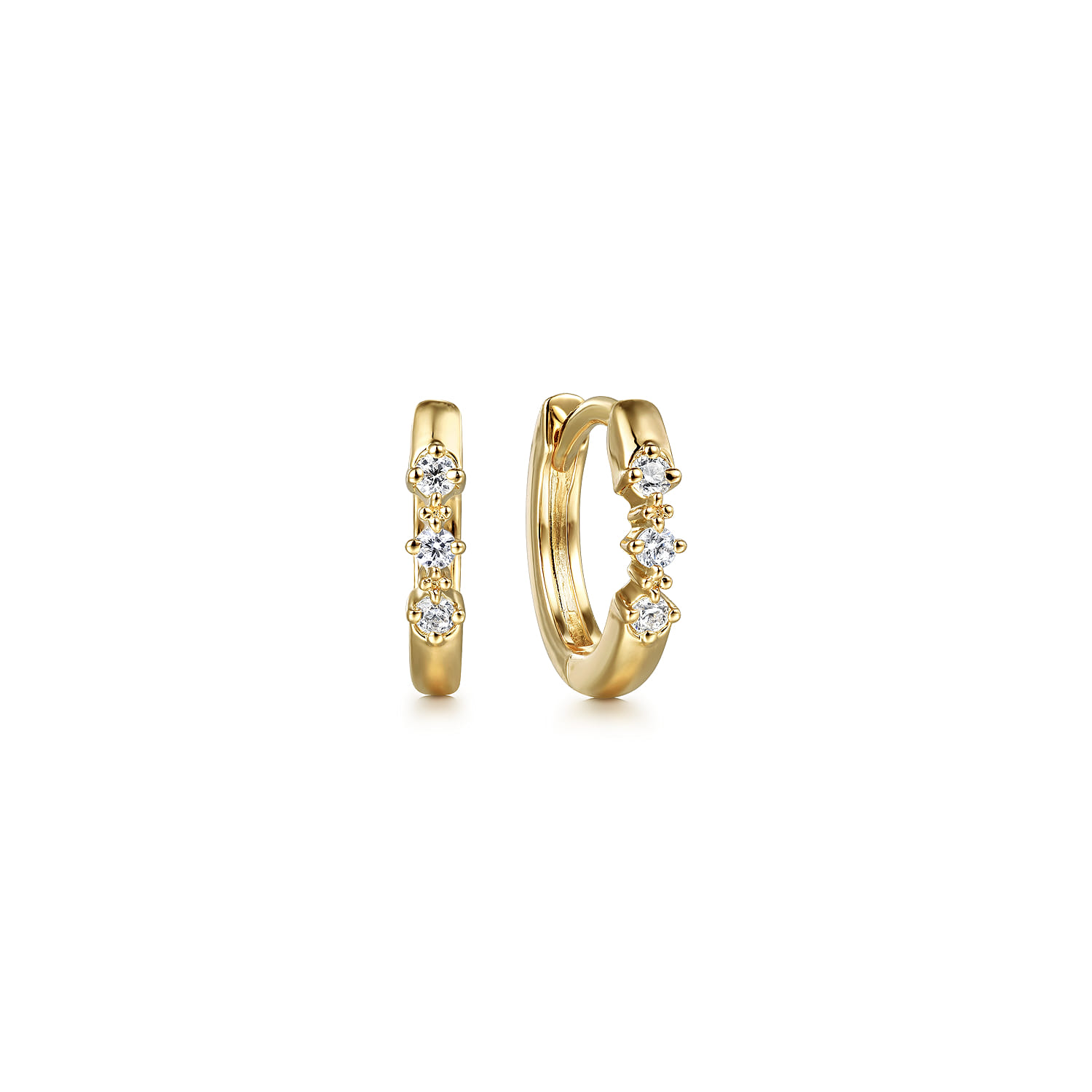 Huggie Earrings 14K Yellow Gold Diamond 0.06ct 10mm - 0.06 ct - Shot 1