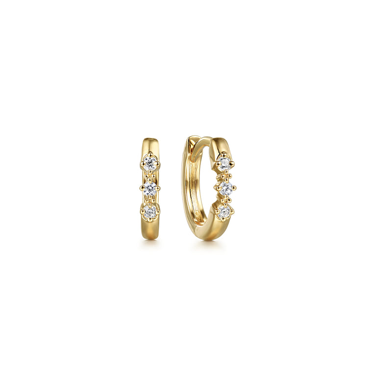 Huggie Earrings 14K Yellow Gold Diamond 0.06ct 10mm - 0.06 ct - Shot 1