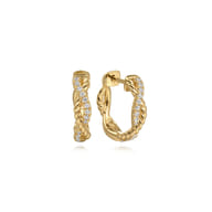 Huggie Earrings 14K Yellow Gold Diamond 0.16ct 15mm