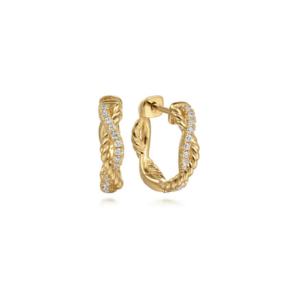 Huggie Earrings 14K Yellow Gold Diamond 0.16ct 15mm