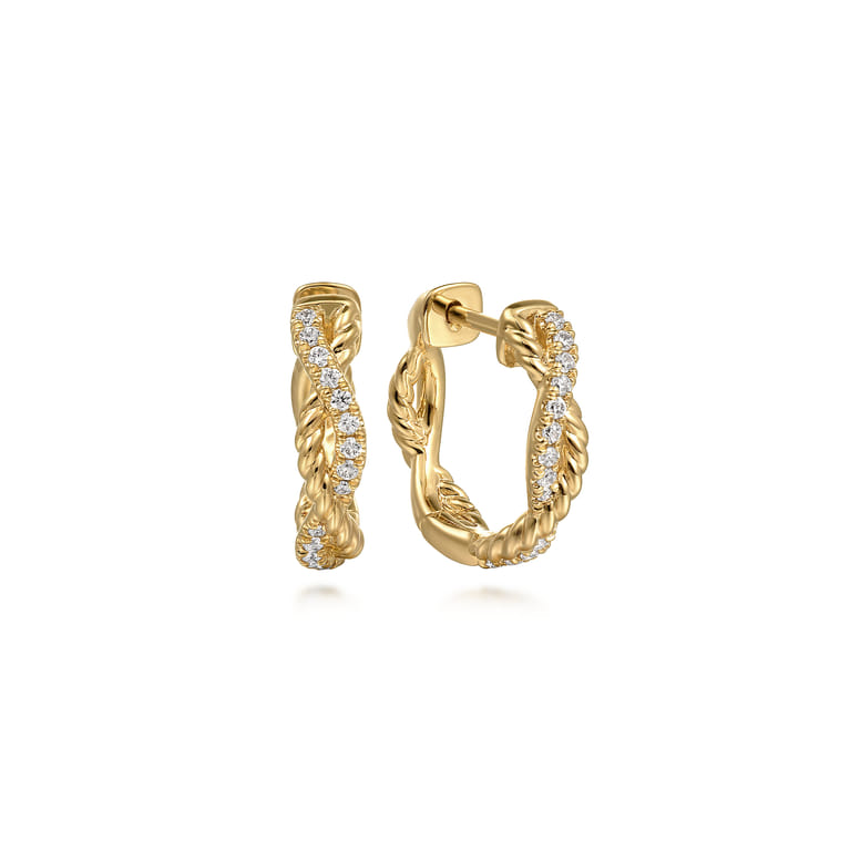 Huggie Earrings 14K Yellow Gold Diamond 0.16ct 15mm - 0.16 ct - Shot 1