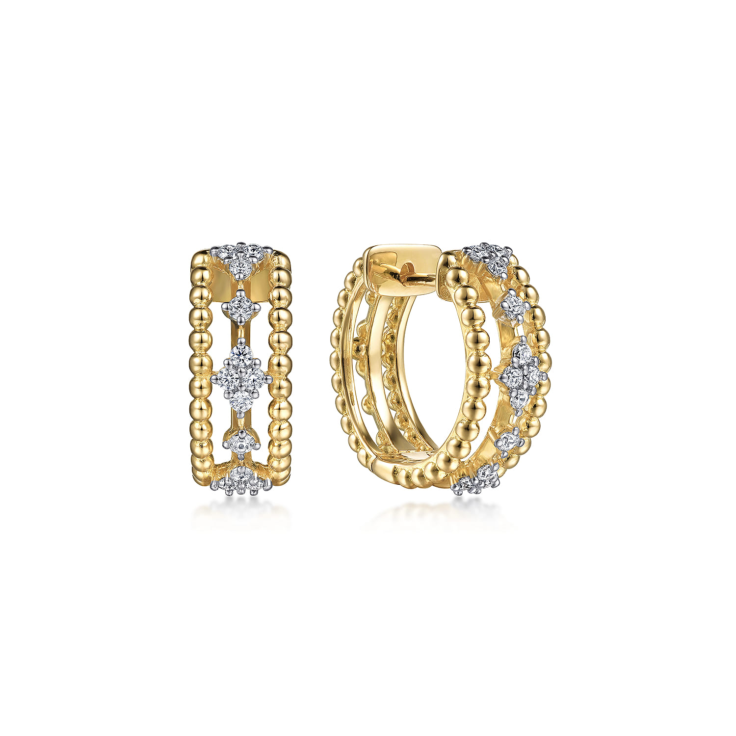 Huggie Earrings 14K Yellow Gold Diamond 0.3ct 15mm - 0.3 ct - Shot 1